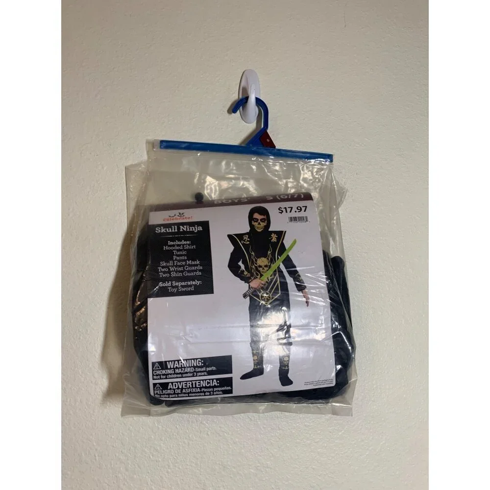 NWT Skull Ninja Halloween Costume Black Gold Kids Small 6/7